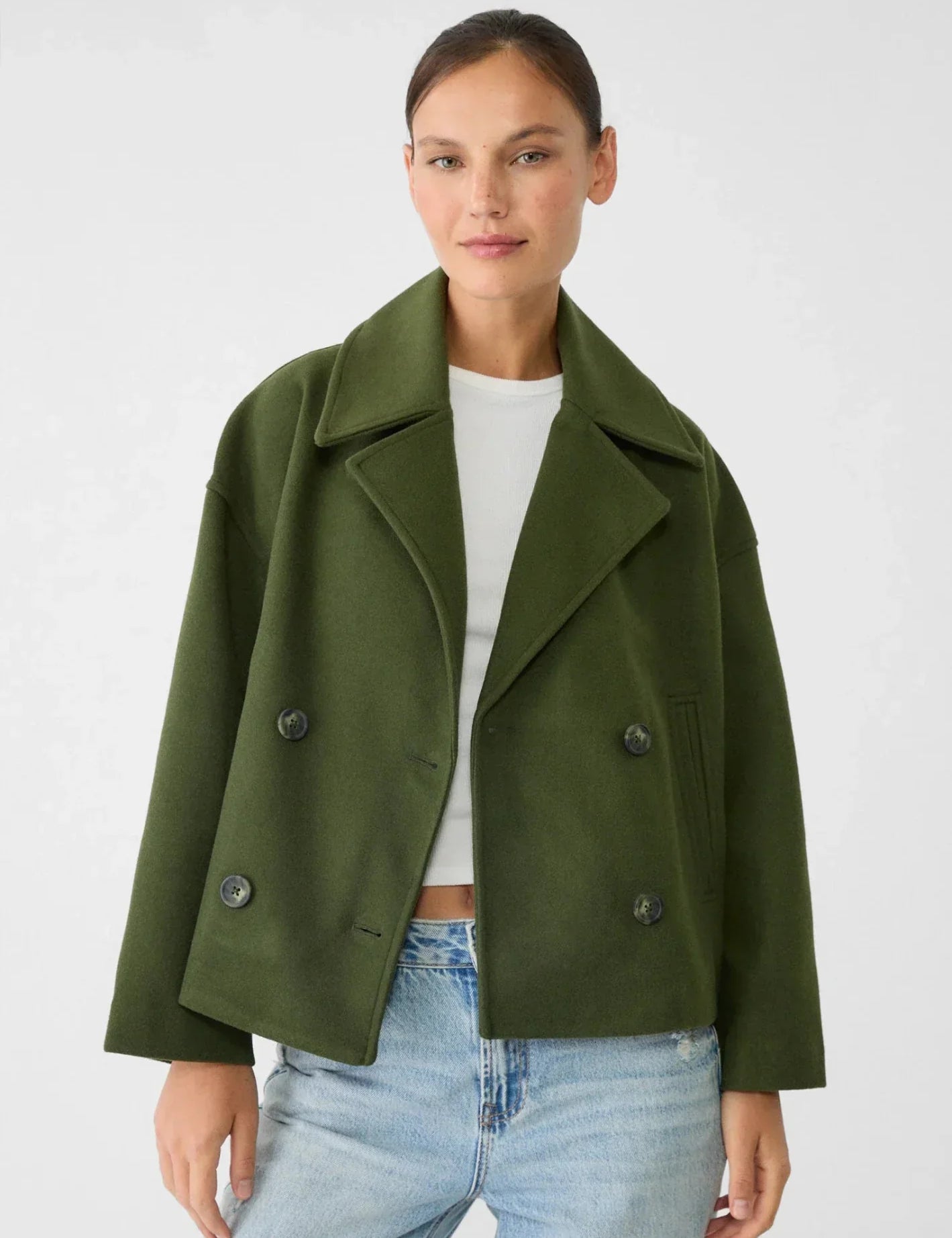 Dames korte jas | Elegante korte jas met knopen en brede kraag