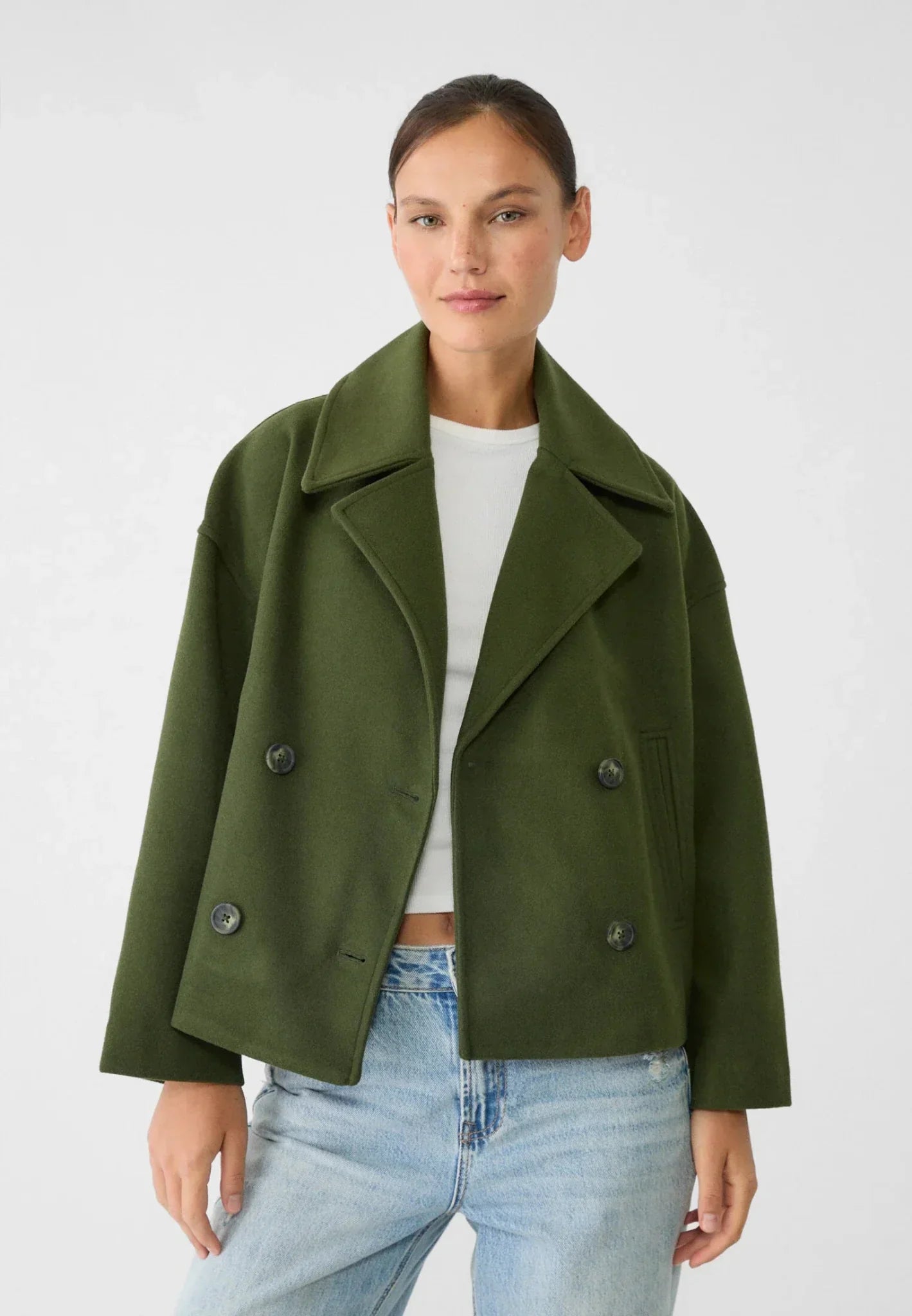 Dames korte jas | Elegante korte jas met knopen en brede kraag