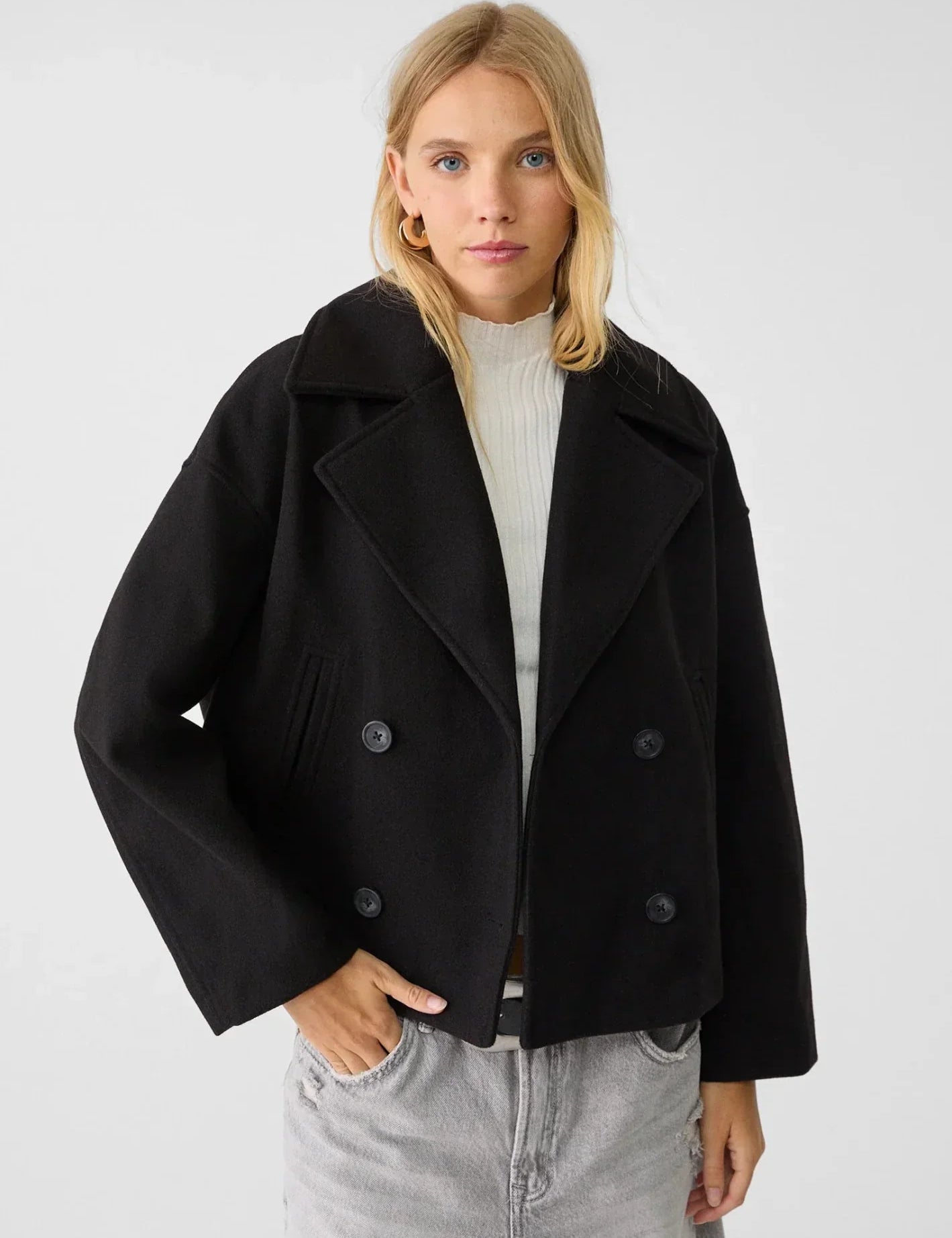 Dames korte jas | Elegante korte jas met knopen en brede kraag