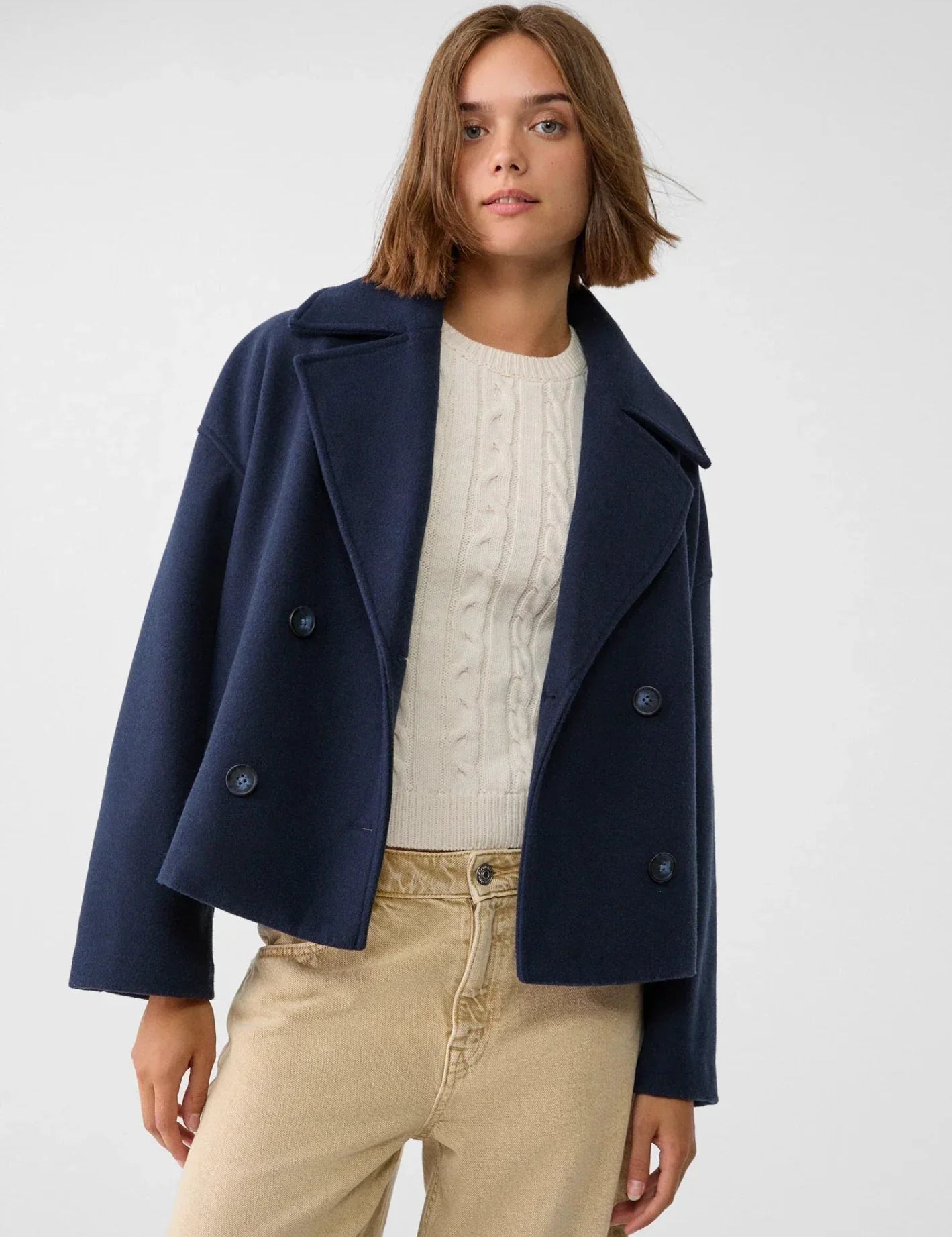 Dames korte jas | Elegante korte jas met knopen en brede kraag