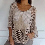 Dames zomertop met sterrenprint en ronde hals