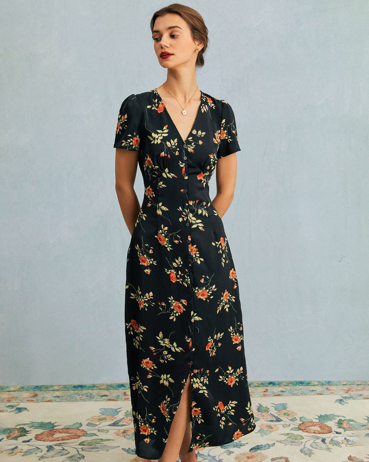 Dames zomerjurk maxi met V-hals en bloemenprint