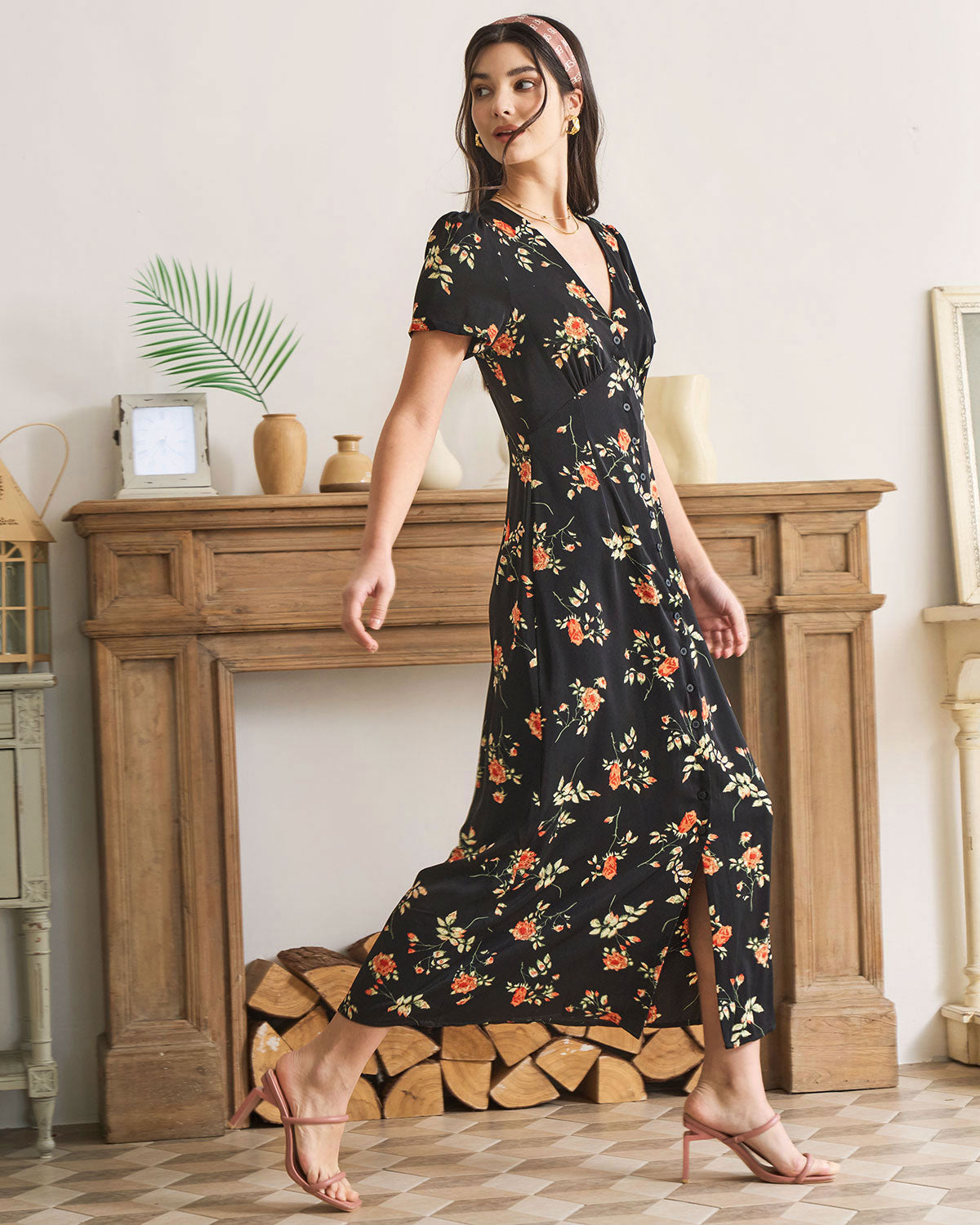 Dames zomerjurk maxi met V-hals en bloemenprint