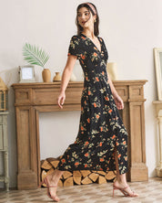 Dames zomerjurk maxi met V-hals en bloemenprint