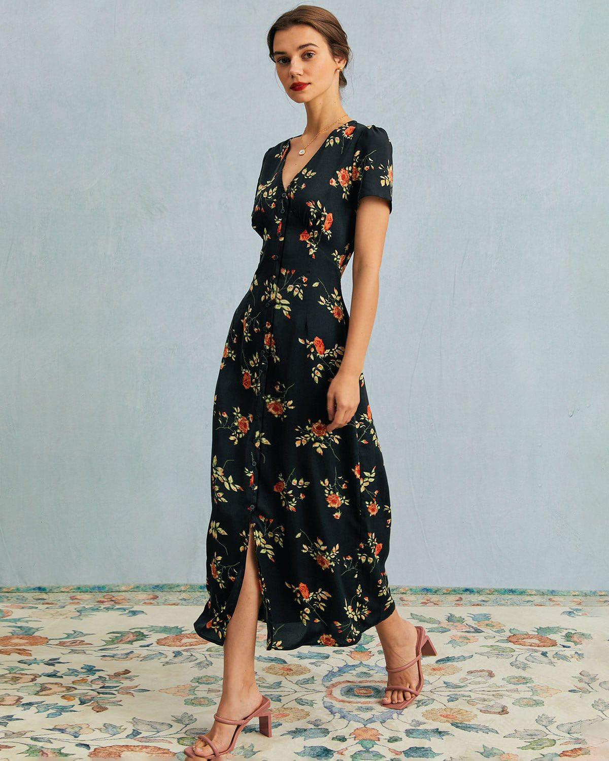 Dames zomerjurk maxi met V-hals en bloemenprint