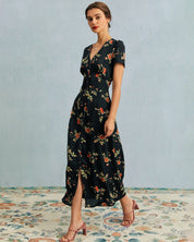 Dames zomerjurk maxi met V-hals en bloemenprint