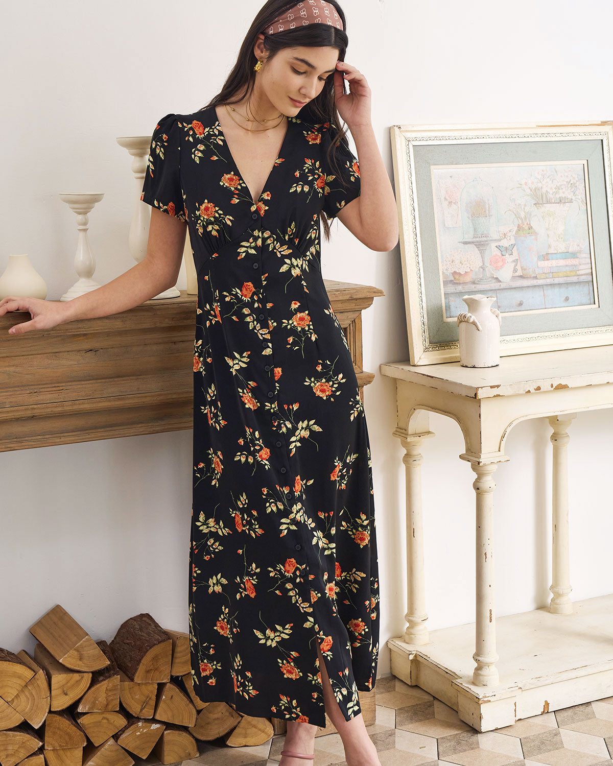 Dames zomerjurk maxi met V-hals en bloemenprint