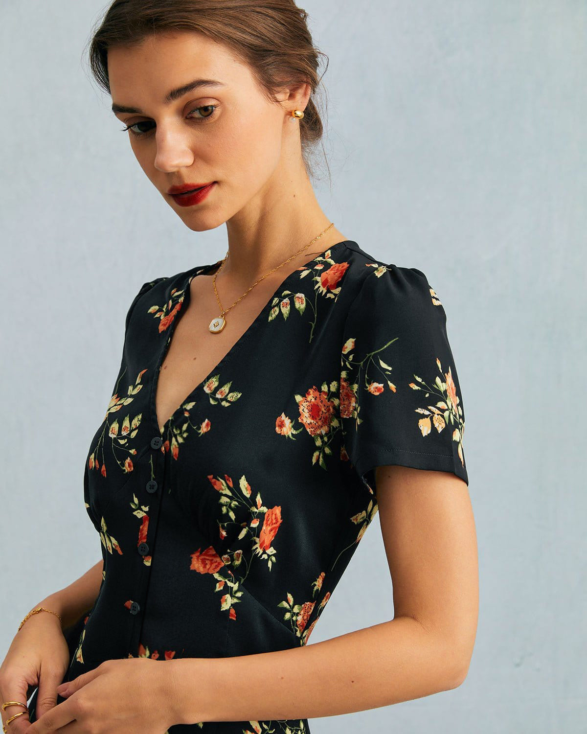 Dames zomerjurk maxi met V-hals en bloemenprint