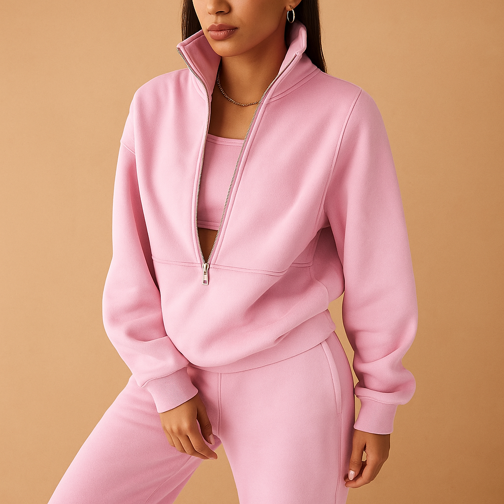 Dames joggingpak set | Vest met halve rits en comfortabele broek