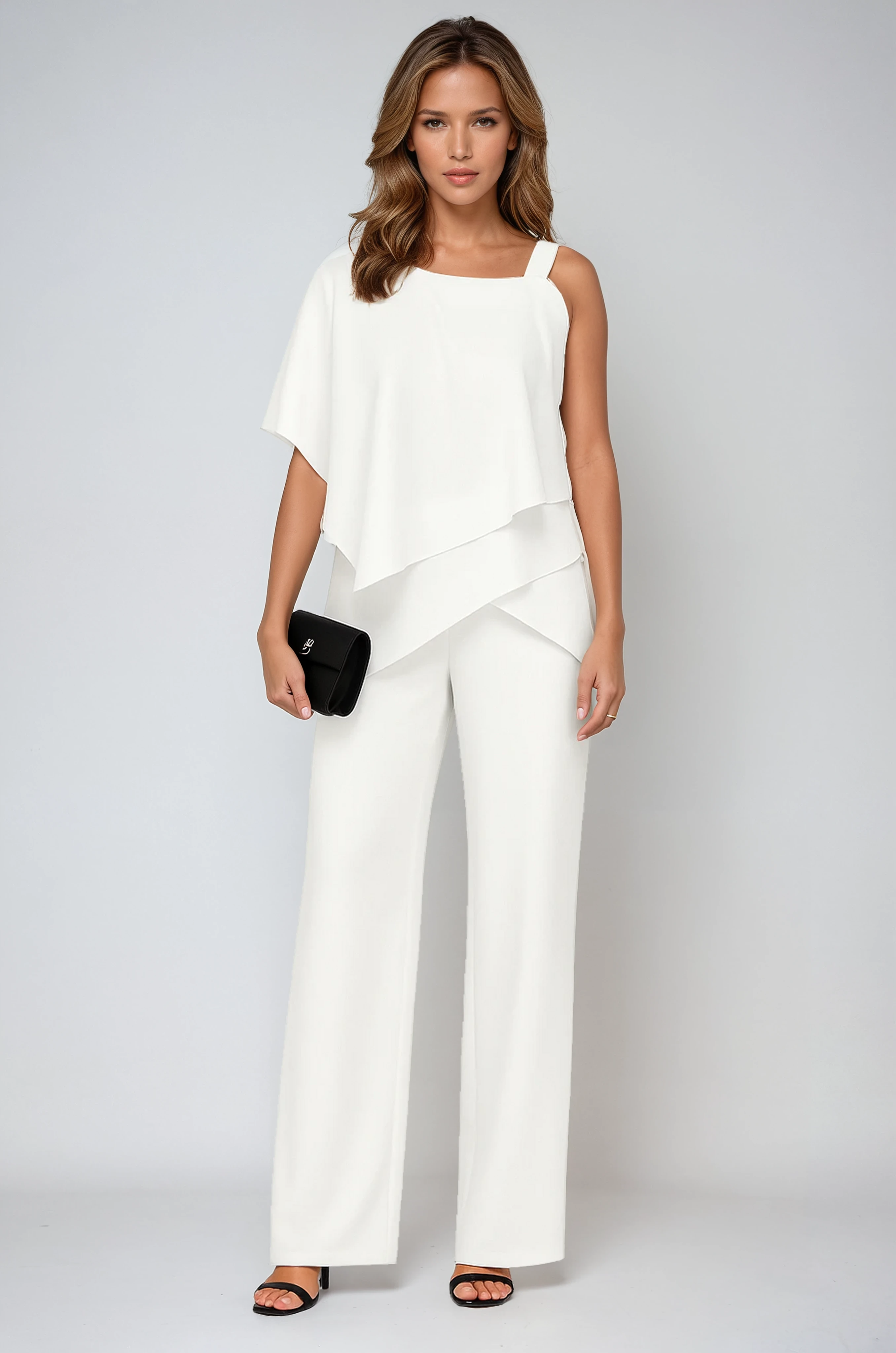 Elegante Asymmetrische 2-Delige Set met Wijde Pantalon