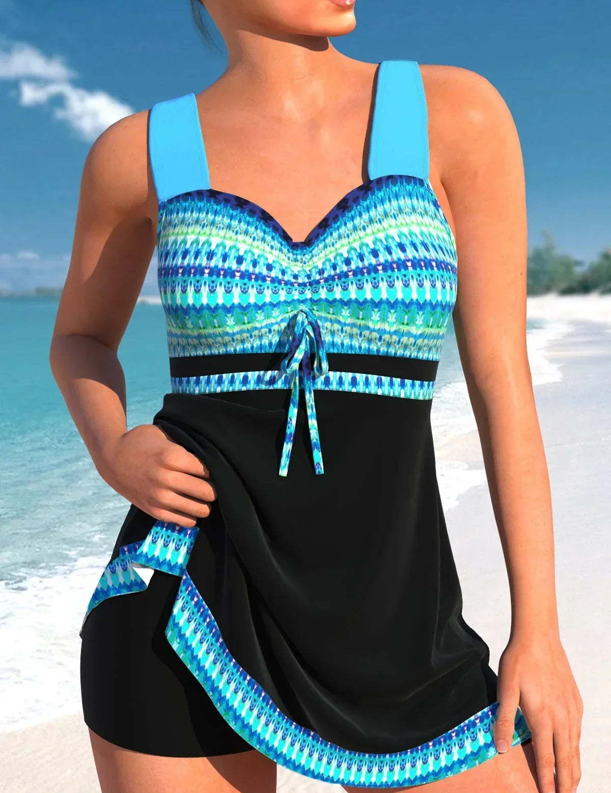 Women's swimsuit dress blue and black
