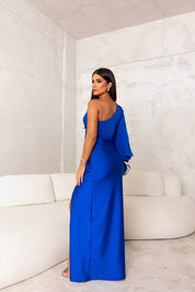 Elegante Dames Galajurk One-Shoulder met Hoge Split – Glanzende Avondjurk Groen