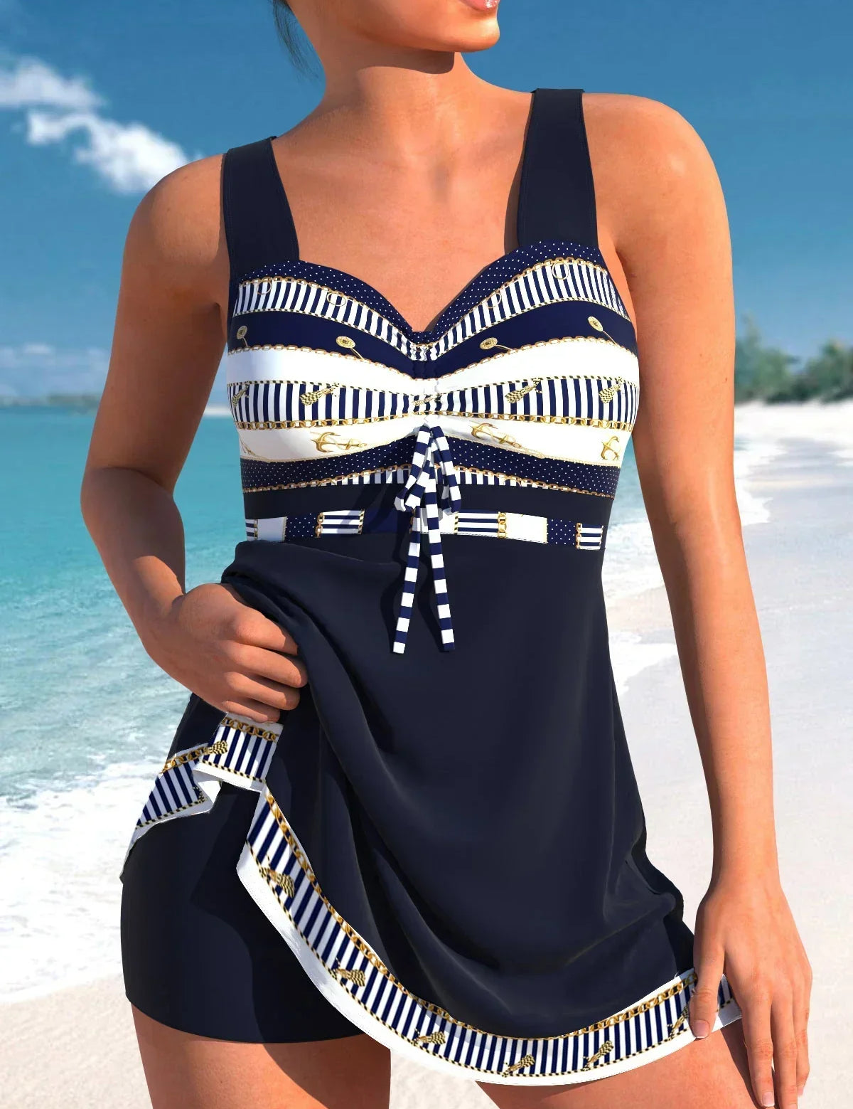 Women's swimsuit dress blue and black